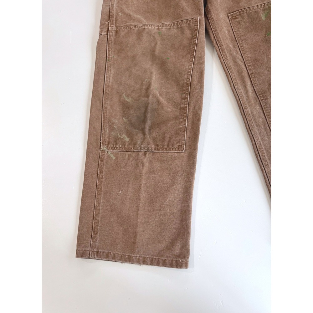 Carhartt R08 BRN Brown Duck Double Knee Bib Overalls Distressed Paint 32x30 Mens - Picture 6 of 13